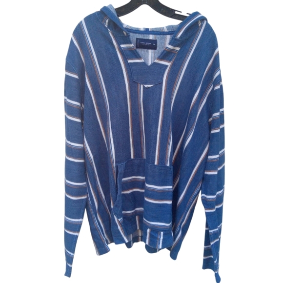 Lucky Brand Blue Striped El Verano Baja Hoodie V-Neck Men's XXL - Picture 2 of 11